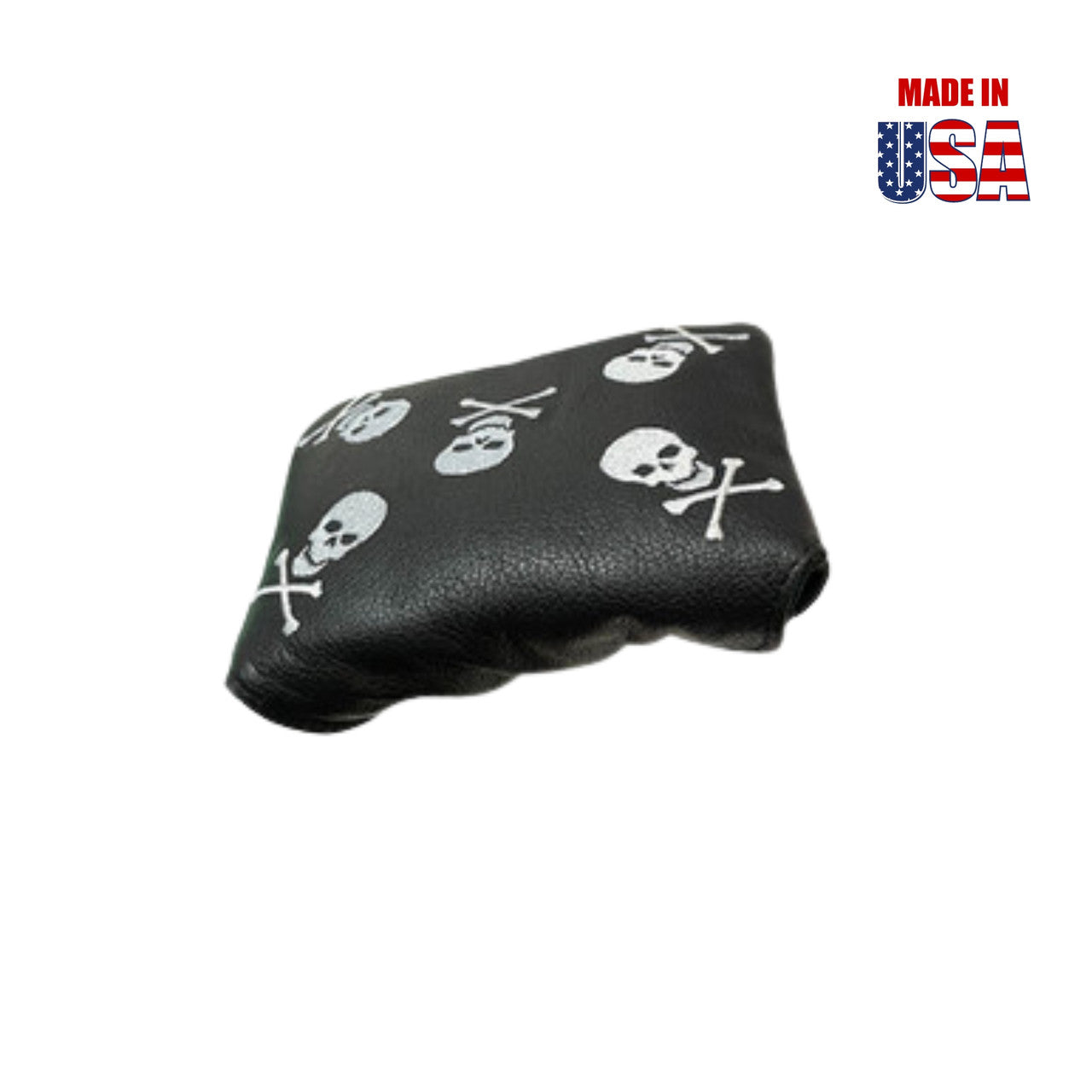 Universal Mallet Putter Covers in Black American Leather with Dancing Skull Embroidery