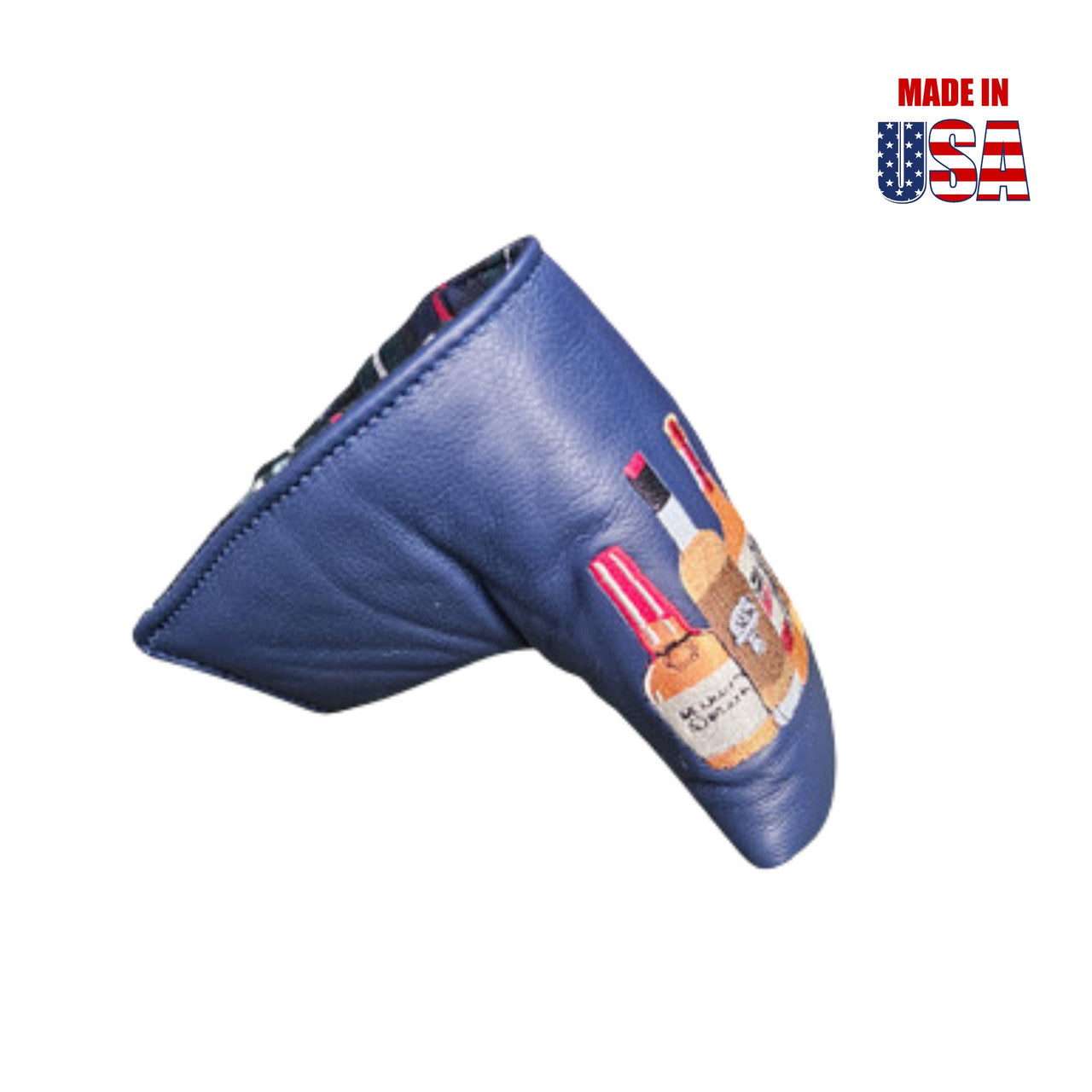 Navy Cover in Black American Leather with Beverage Embroidery