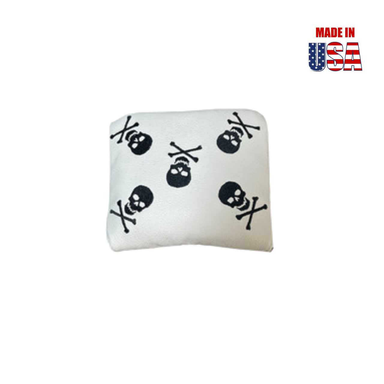 Universal Mallet Putter Covers in White  American Leather with Dancing Skull Embroidery