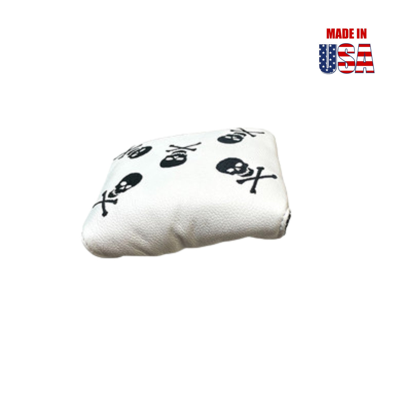 Universal Mallet Putter Covers in White American Leather with Dancing Skull Embroidery
