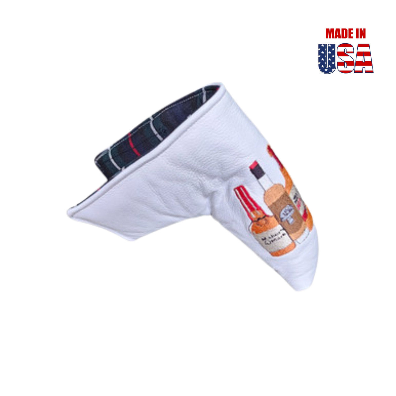 White Cover in Black American Leather with Beverage Embroidery