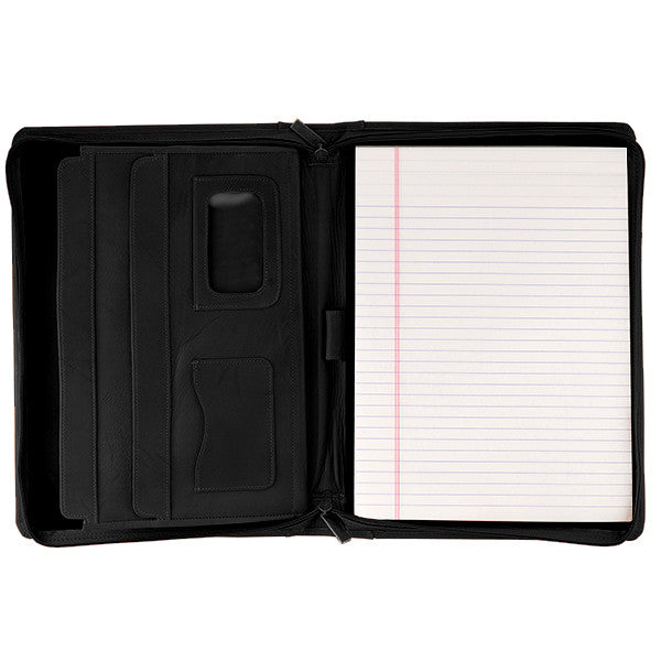 Black Colombian Leather Zipper Portfolio Opened