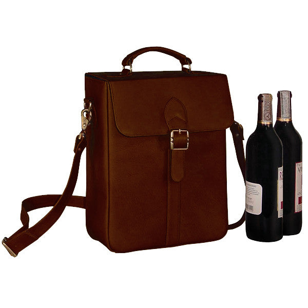 Two Bottle Wine Carrier in Café Colombian Leather