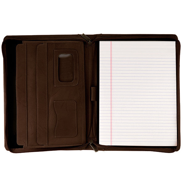 Café Colombian Leather Zipper Portfolio Opened