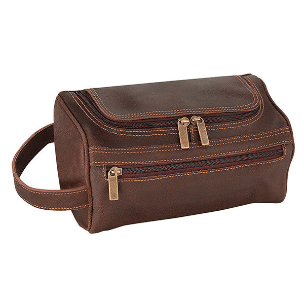 Distressed Brown Colombian Leather Deluxe Toiletry Bag