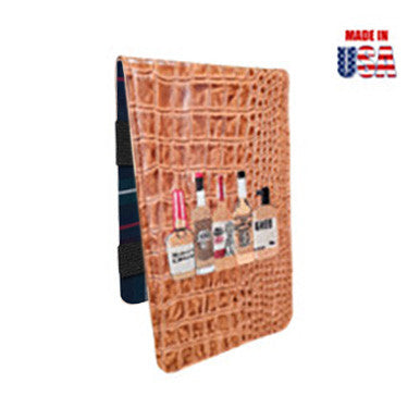 Scorecard Holder & Yardage Book, Golfer's Drink Images on Faux-Cognac Alligator USA MacKenzie Plaid Interior