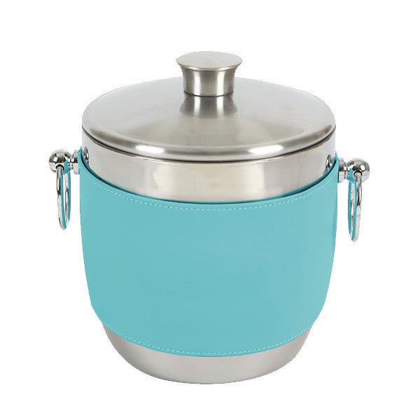 Luxury Blue American Leather Wrap on Stainless Steel Ice Bucket
