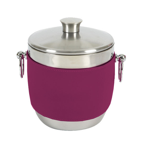 Magenta American Leather Wrap on Stainless Steel Ice Bucket