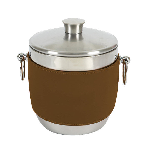 Oak American Leather Wrap on Stainless Steel Ice Bucket