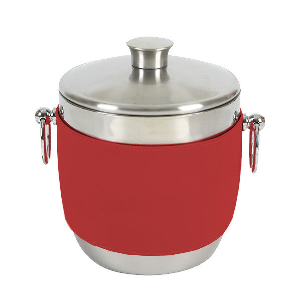 Red American Leather Wrap on Stainless Steel Ice Bucket