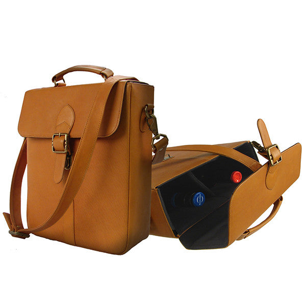Two Bottle Wine Carrier in Tan Colombian Leather