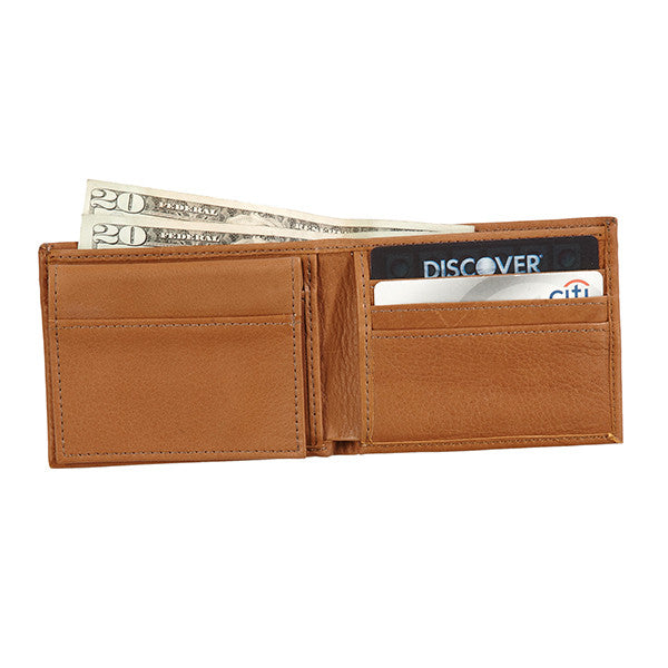 Tan Colombian Leather Pass Case Wallet Opened