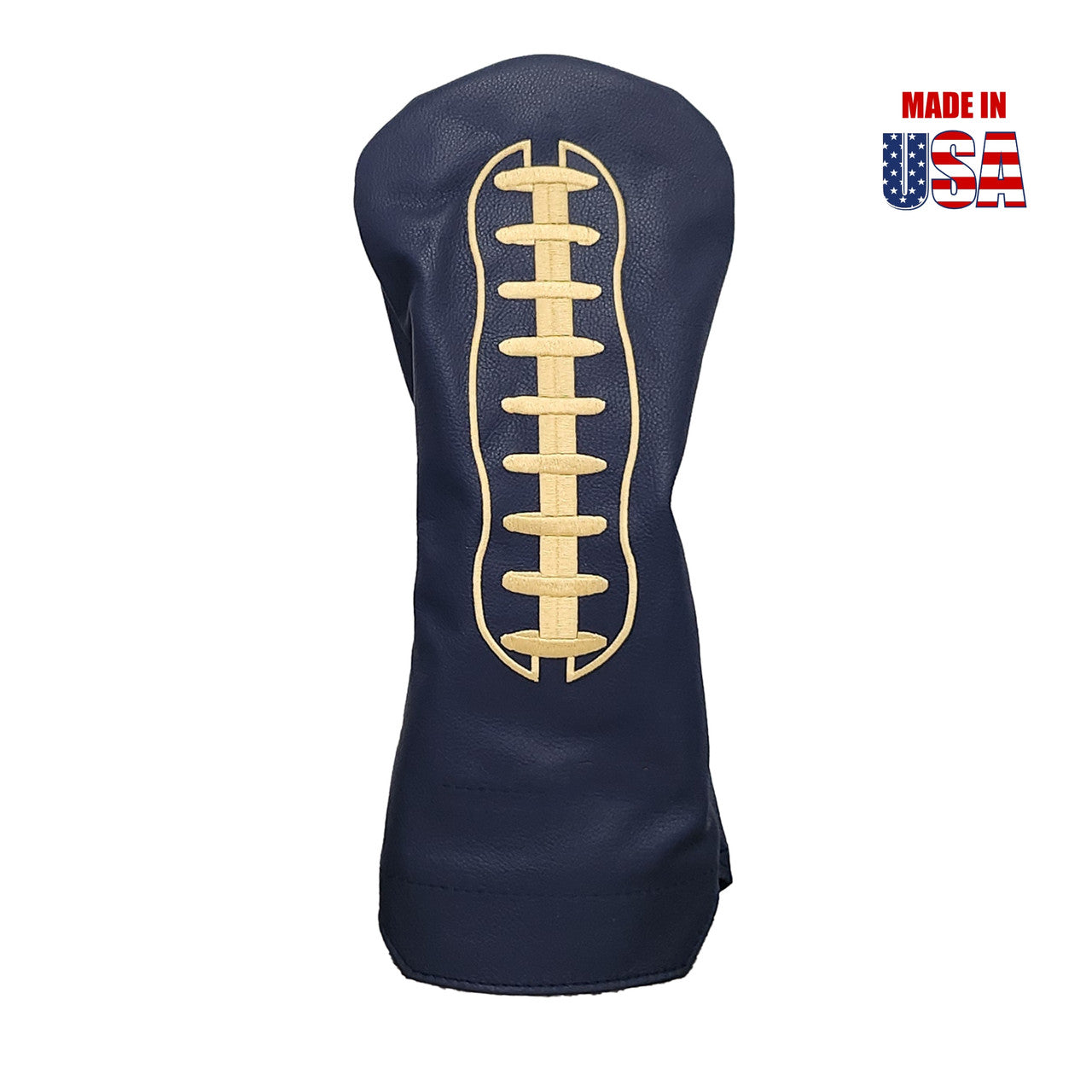 Football Headcovers Light Gold Laces / Navy Leather