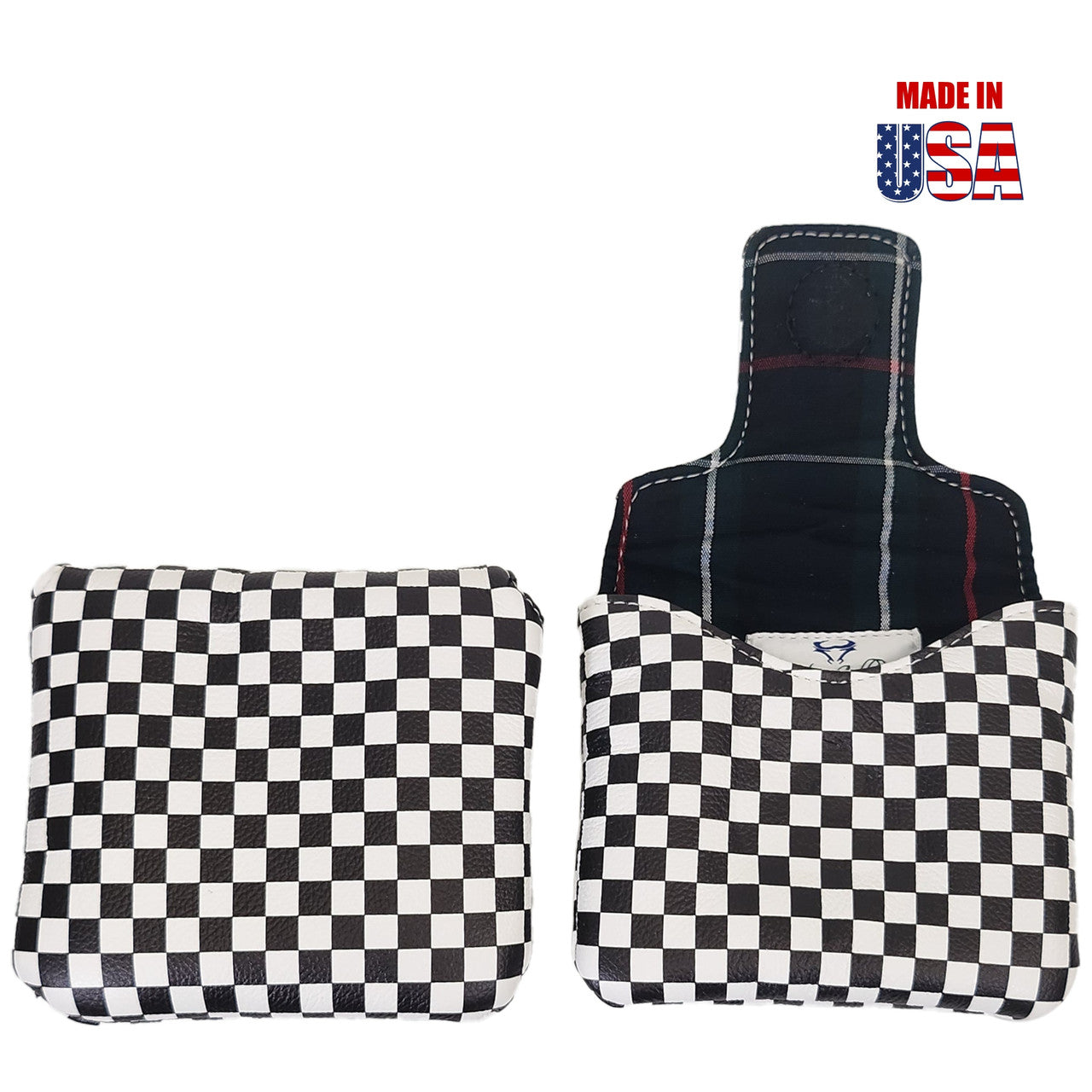Black and White Checkerboard Leather Universal Mallet Putter Cover