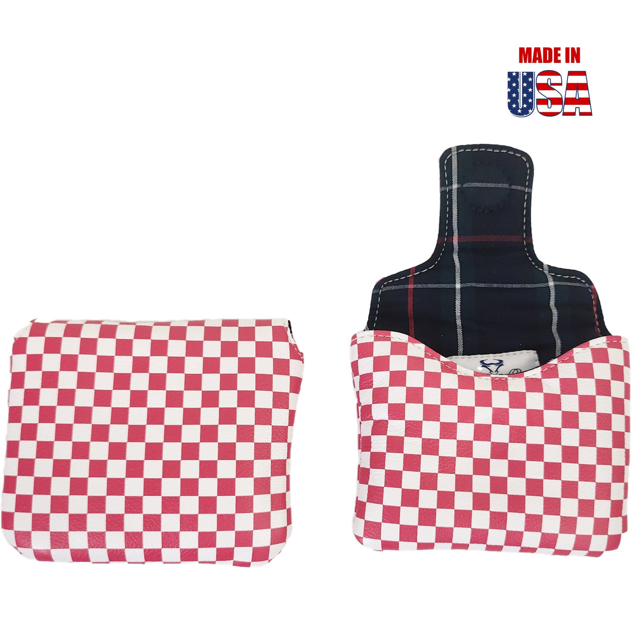 Pink and White Checkerboard Leather Universal Mallet Putter Cover