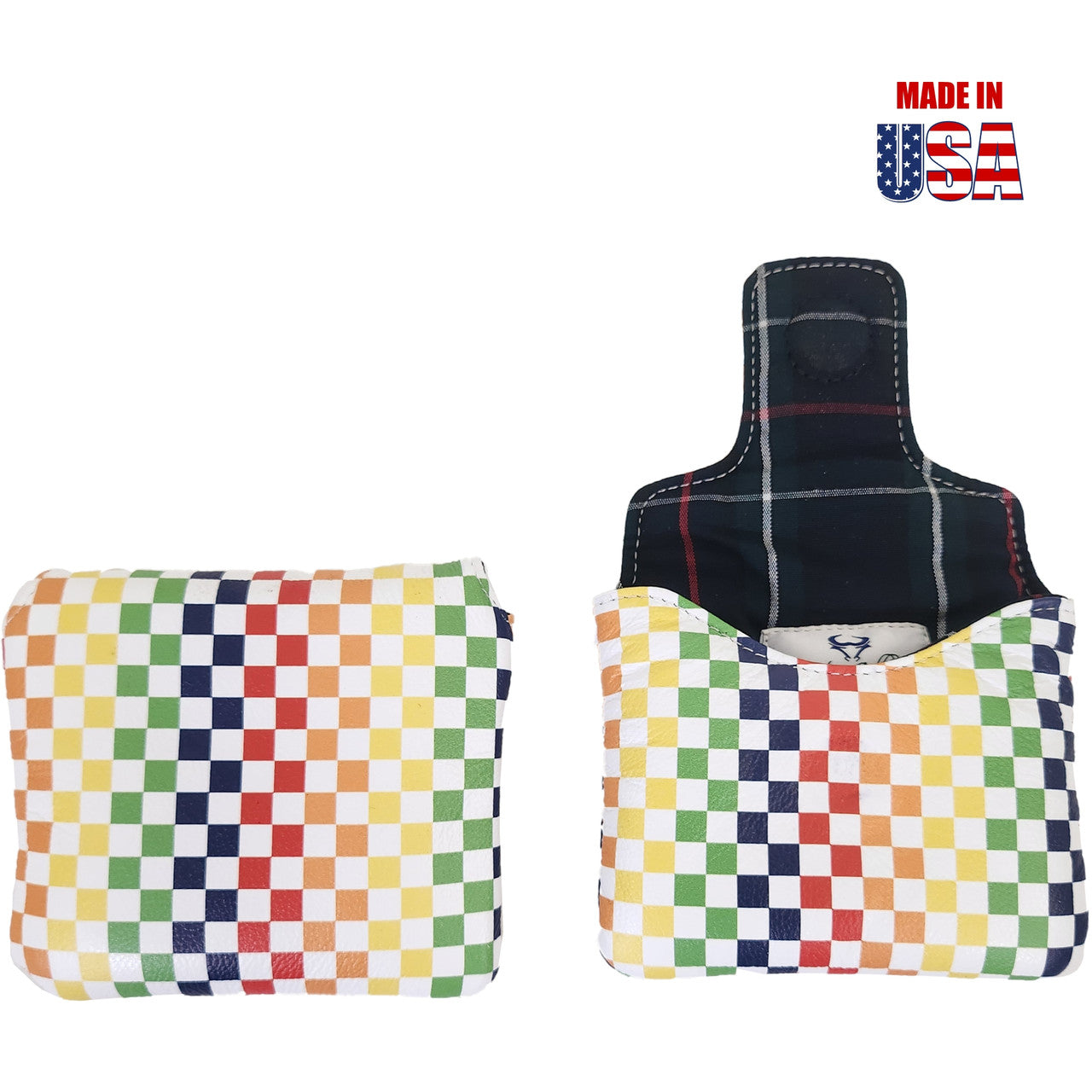 Rainbow Checkerboard Leather Universal Mallet Putter Cover