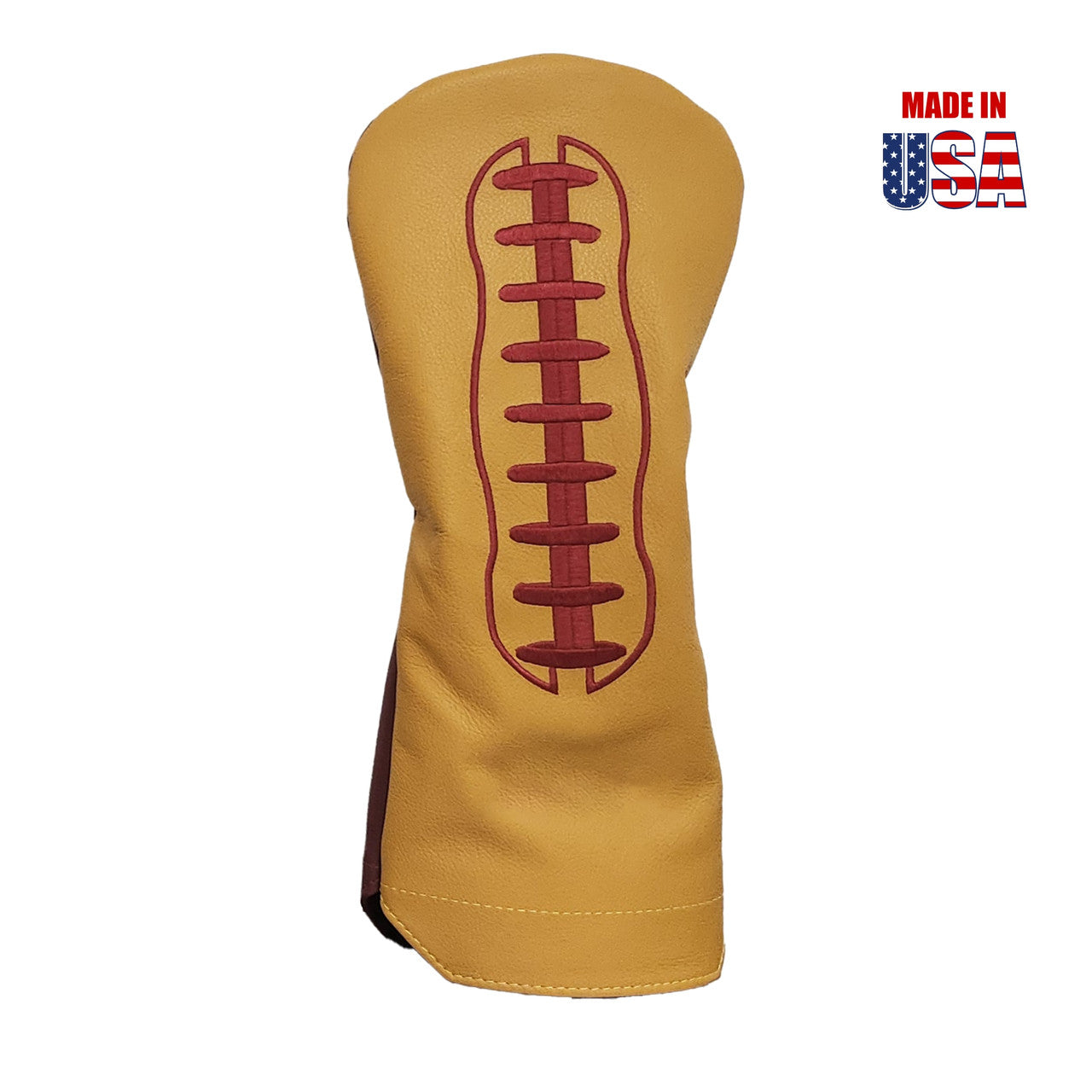 Football Headcovers Cardinal Laces / Classic Gold Leather Front / Cardinal Leather Back