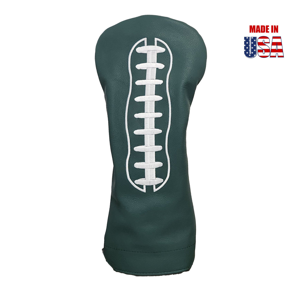 Football Headcovers White Laces / Dark Green Leather Front / White Leather Back