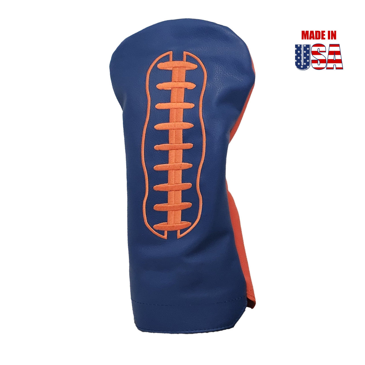 Football Headcovers Orange Laces / Ocean Blue Leather Front / Orange Leather Back