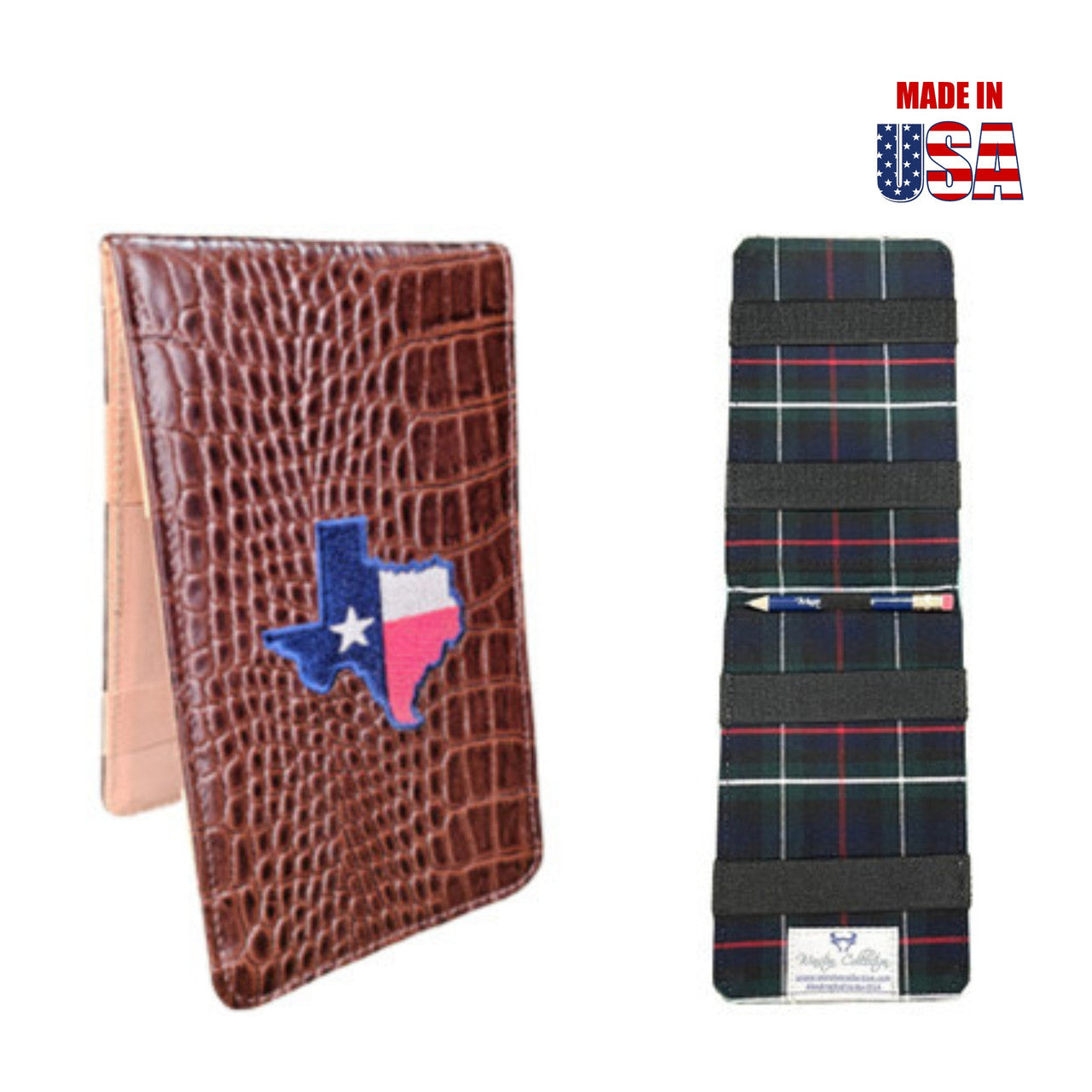 Scorecard Holder & Yardage Book, Outline of Texas with the Vegetable Tan Interior