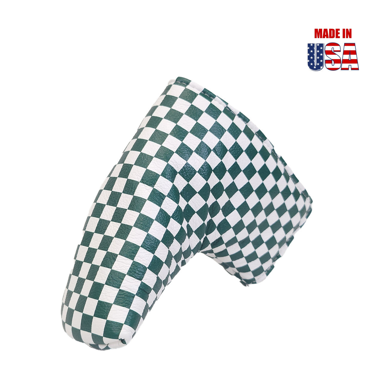 Green and White Checkerboard Leather Universal Blade Putter Cover