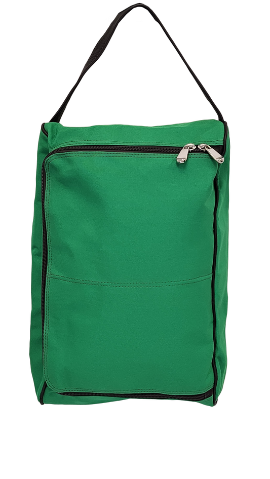 Deluxe Shoe Bag, St. Patty's Green Canvas with Cafe Colombian Leather