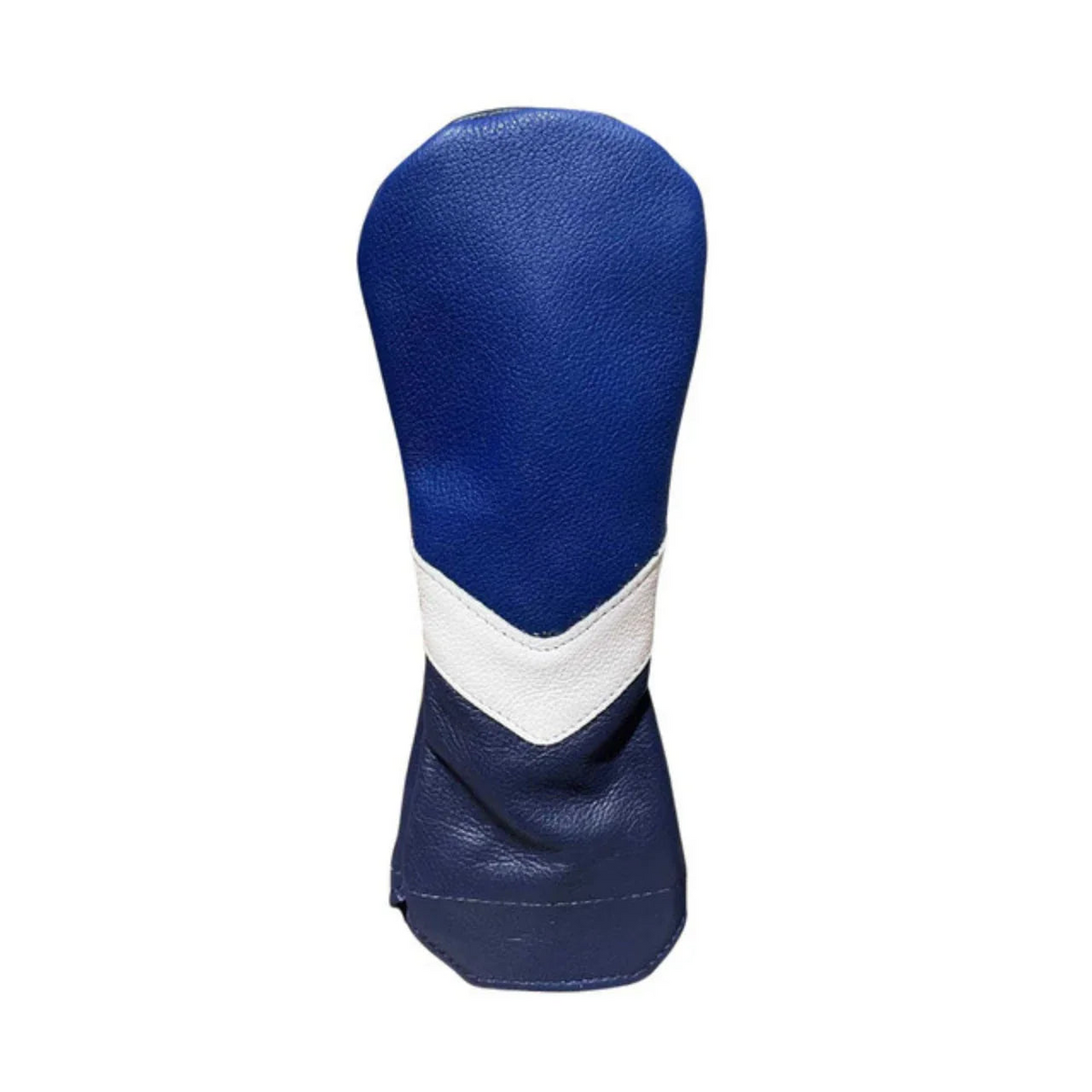 Stymie Stripe Traditional Leather Golf Headcovers - Hybrid - Ocean Blue Top, Navy Bottom, White V-Stripe, Navy Back