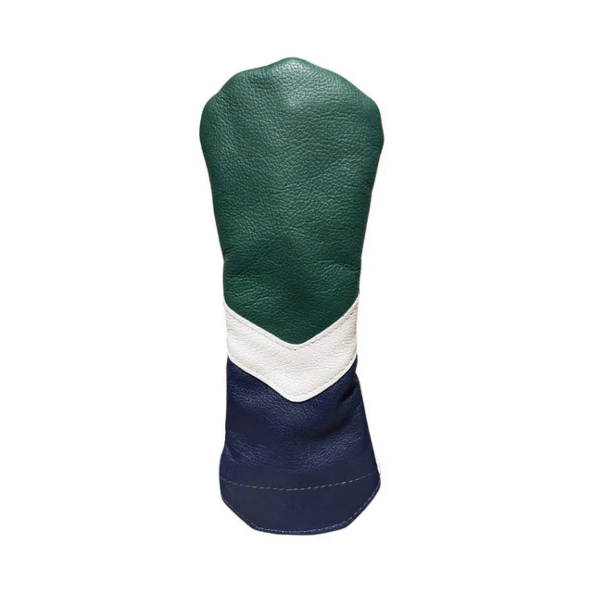 Stymie Stripe Traditional Leather Golf Headcovers - Hybrid - Kelly Green Top, Navy Bottom, White V-Stripe, White Back