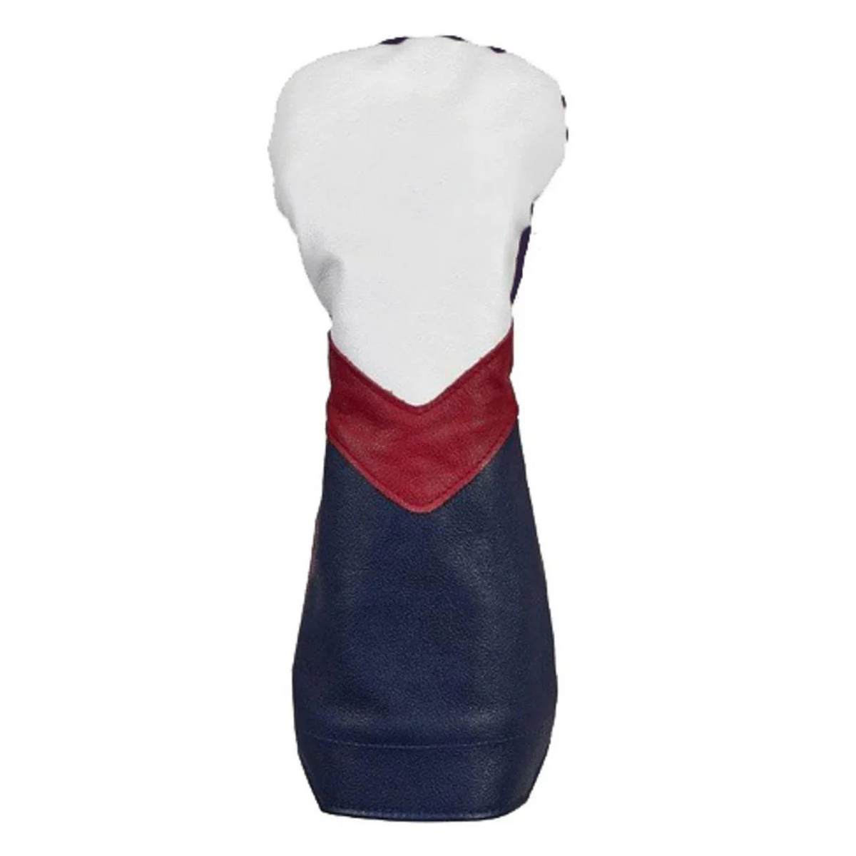 Stymie Stripe Traditional Leather Golf Headcovers - Driver - White Top, Navy Bottom, Red V-Stripe, Navy Back