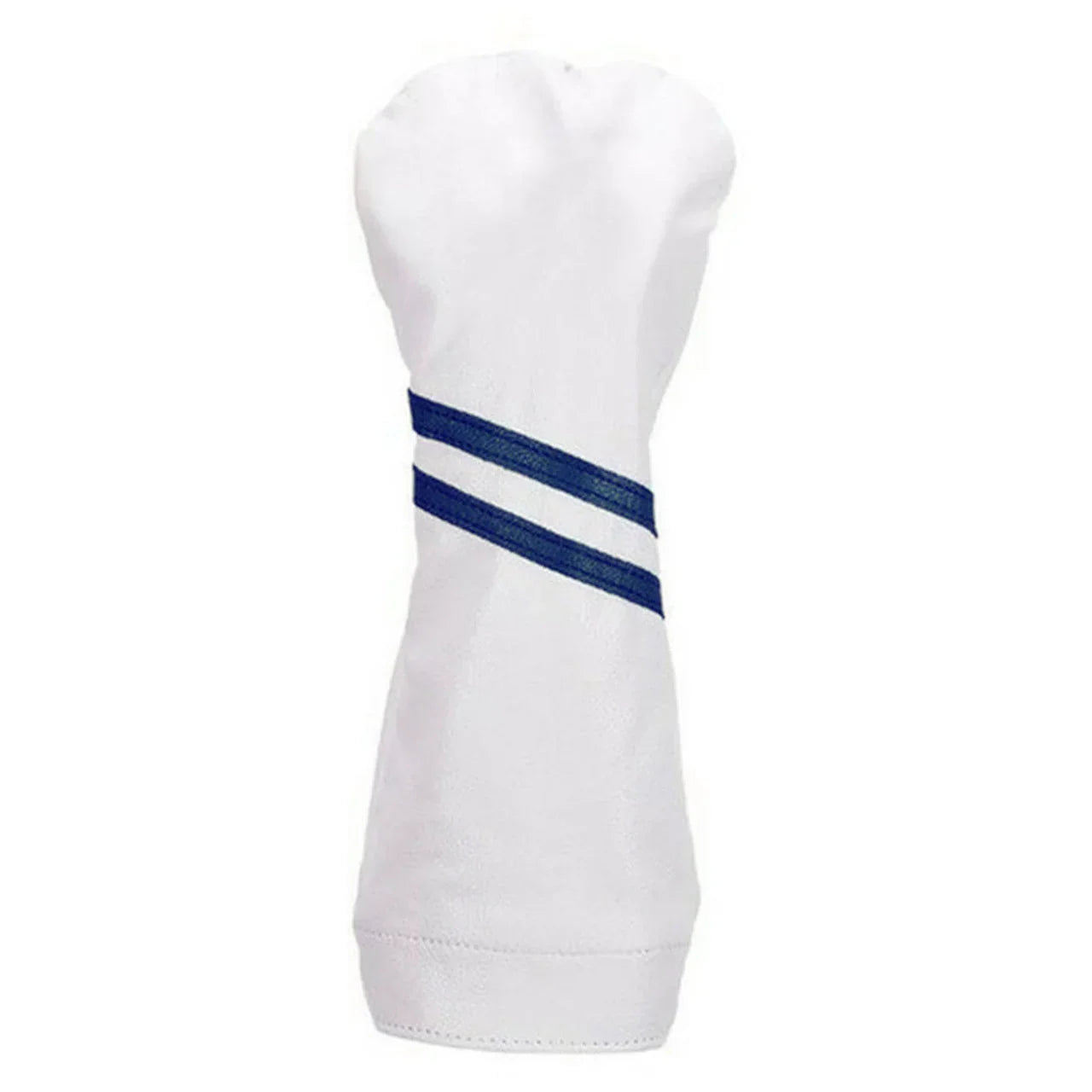 Two Stripe Traditional Leather Golf Headcovers - Driver - White with Navy Stripes Navy Back