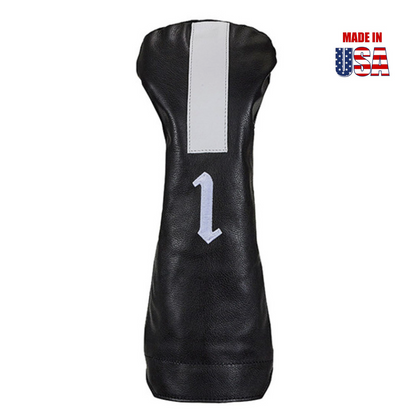 Vertical Racing Stripe Leather Headcovers with Vintage Script