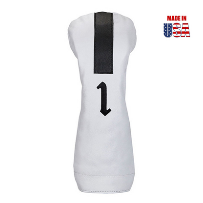 Vertical Racing Stripe Leather Headcovers with Vintage Script