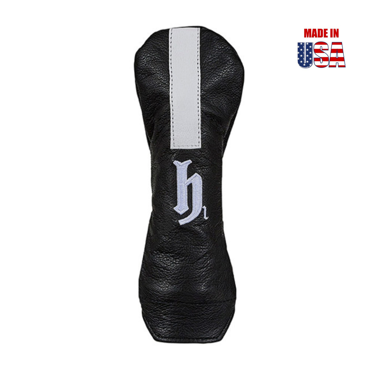 Vertical Racing Stripe Leather Headcovers with Vintage Script