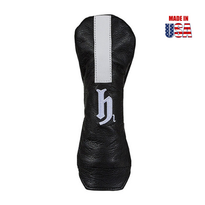 Vertical Racing Stripe Leather Headcovers with Vintage Script