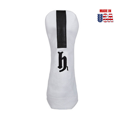Vertical Racing Stripe Leather Headcovers with Vintage Script