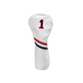 Country Club Two Stripe Leather Headcovers - Driver - White with Red/Navy Stripe Navy Embroidery with Red Outline