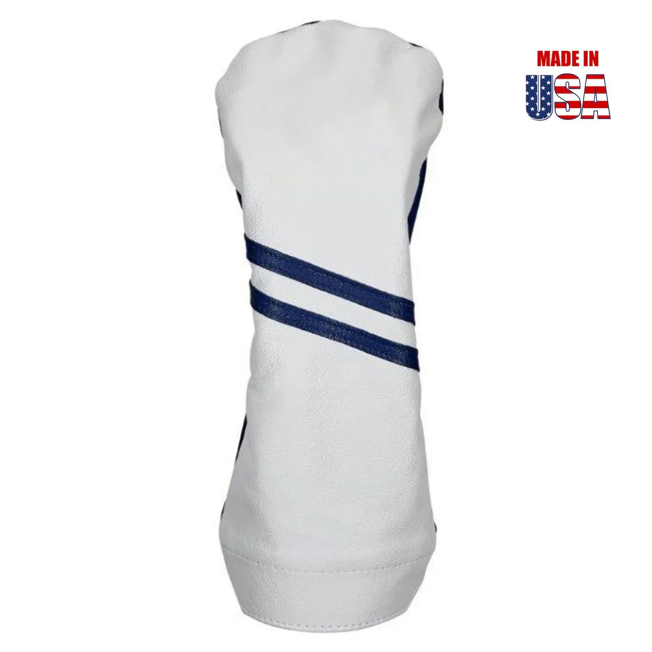 Winston Collection white leather golf headcover with blue stripes, Made in USA