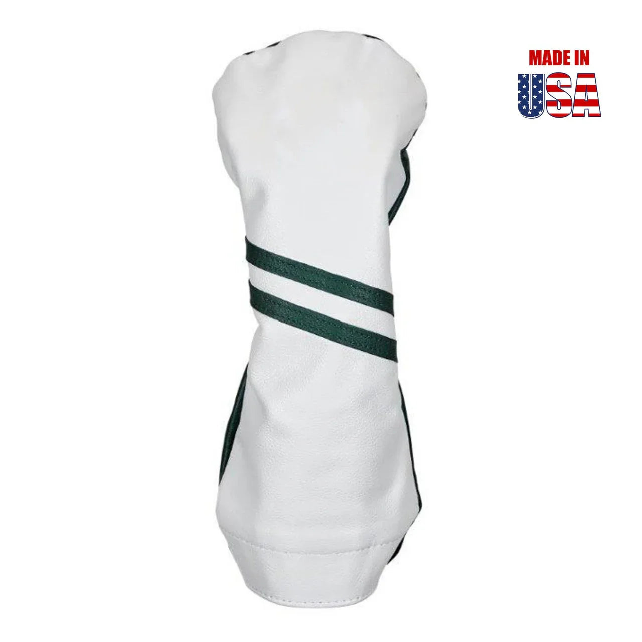 White golf club headcover with green stripes, Winston Collection, Made in USA