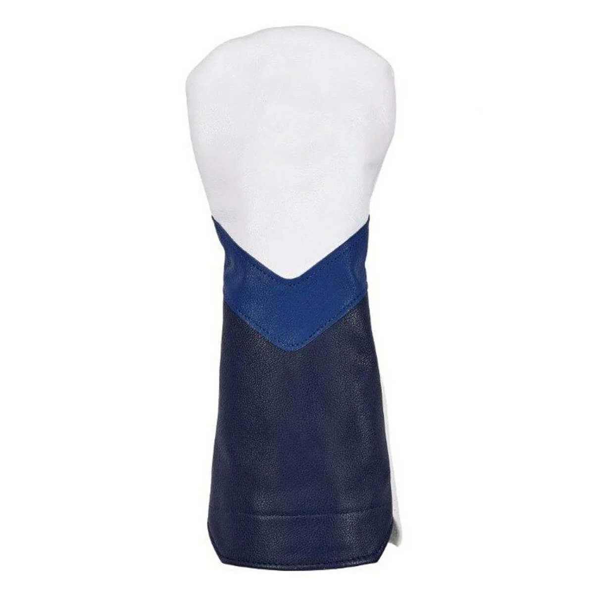 Stymie Stripe Traditional Leather Golf Headcovers - Fairway - White Top, Navy Bottom, Ocean Blue V-Stripe, White Back