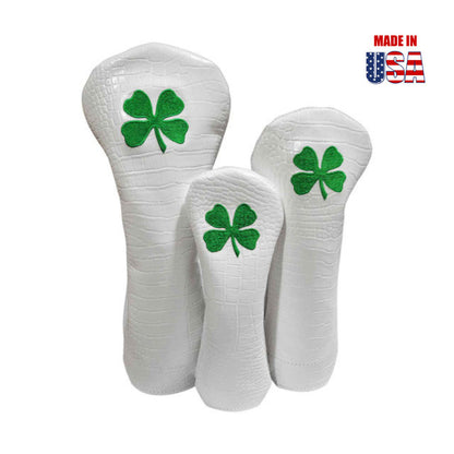 Green Shamrock on White Alligator Print Leather Headcovers