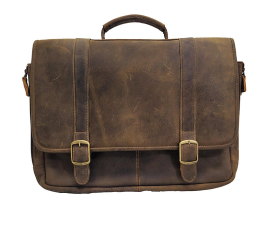 Porthole Laptop Briefcase in Crazy Horse Leather