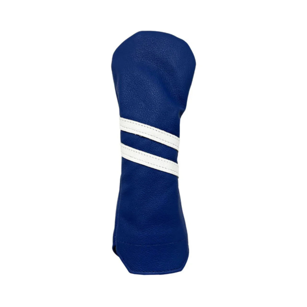 Two Stripe Traditional Leather Golf Headcovers - Hybrid - Navy with White Stripes, White Back