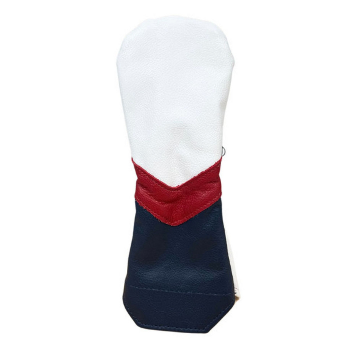 Stymie Stripe Traditional Leather Golf Headcovers - Hybrid - White Top, Navy Bottom, Red V-Stripe, White Back