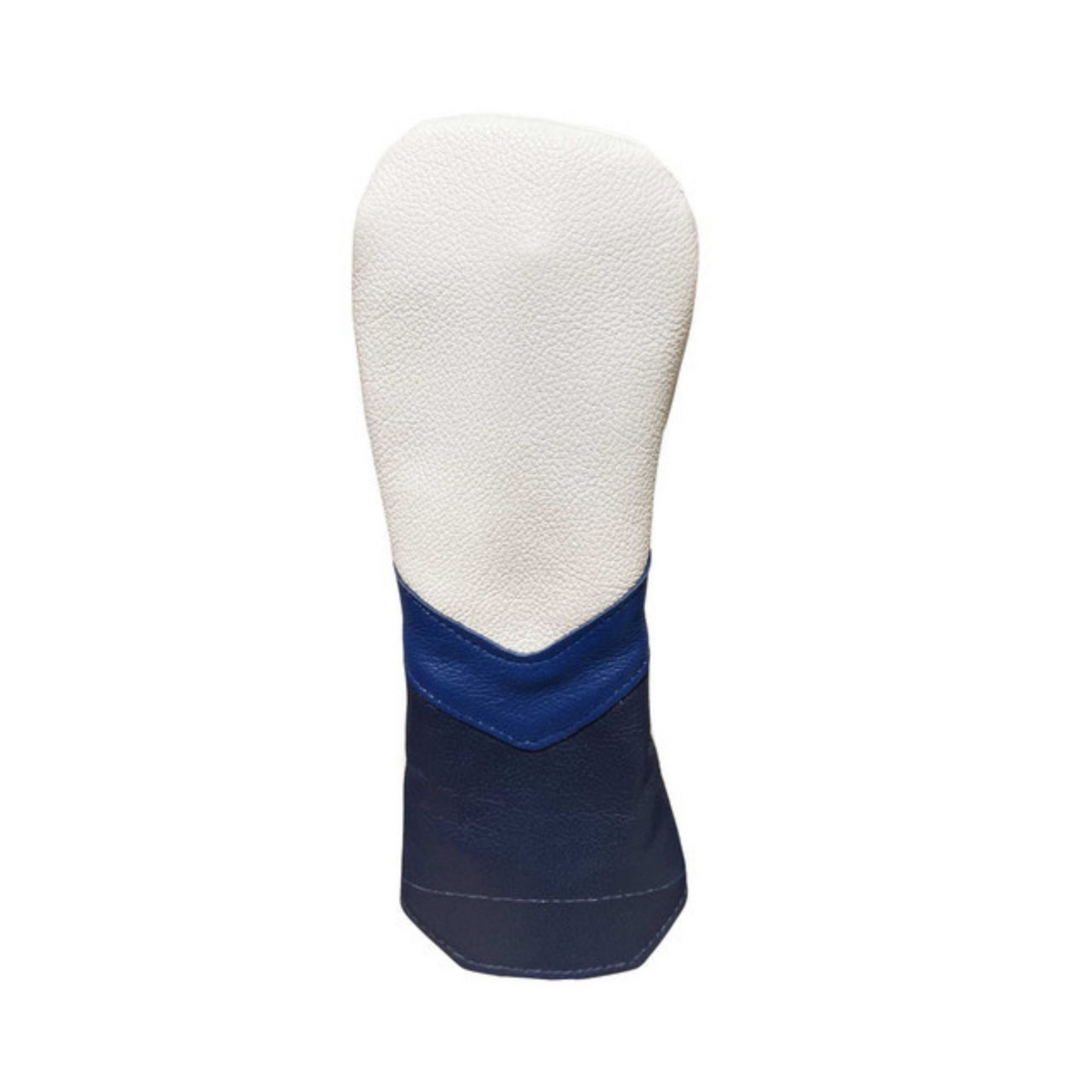 Stymie Stripe Traditional Leather Golf Headcovers - Hybrid - White Top, Navy Bottom, Ocean Blue V-Stripe, White Back