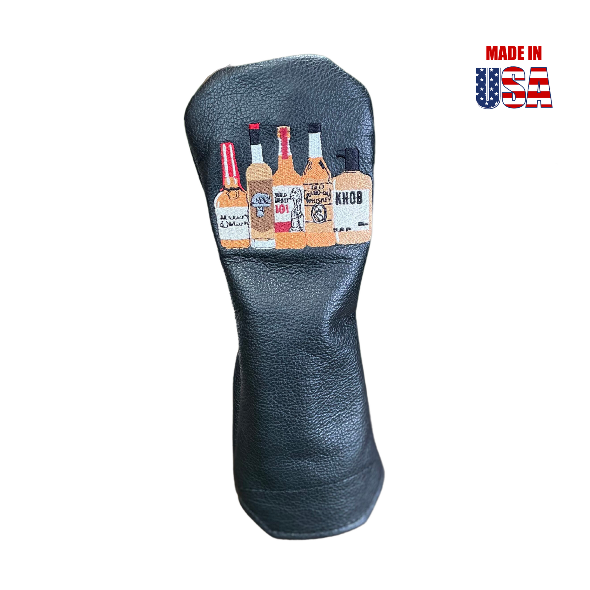 Golfer’s Favorite Drink Headcovers on Black American Leather