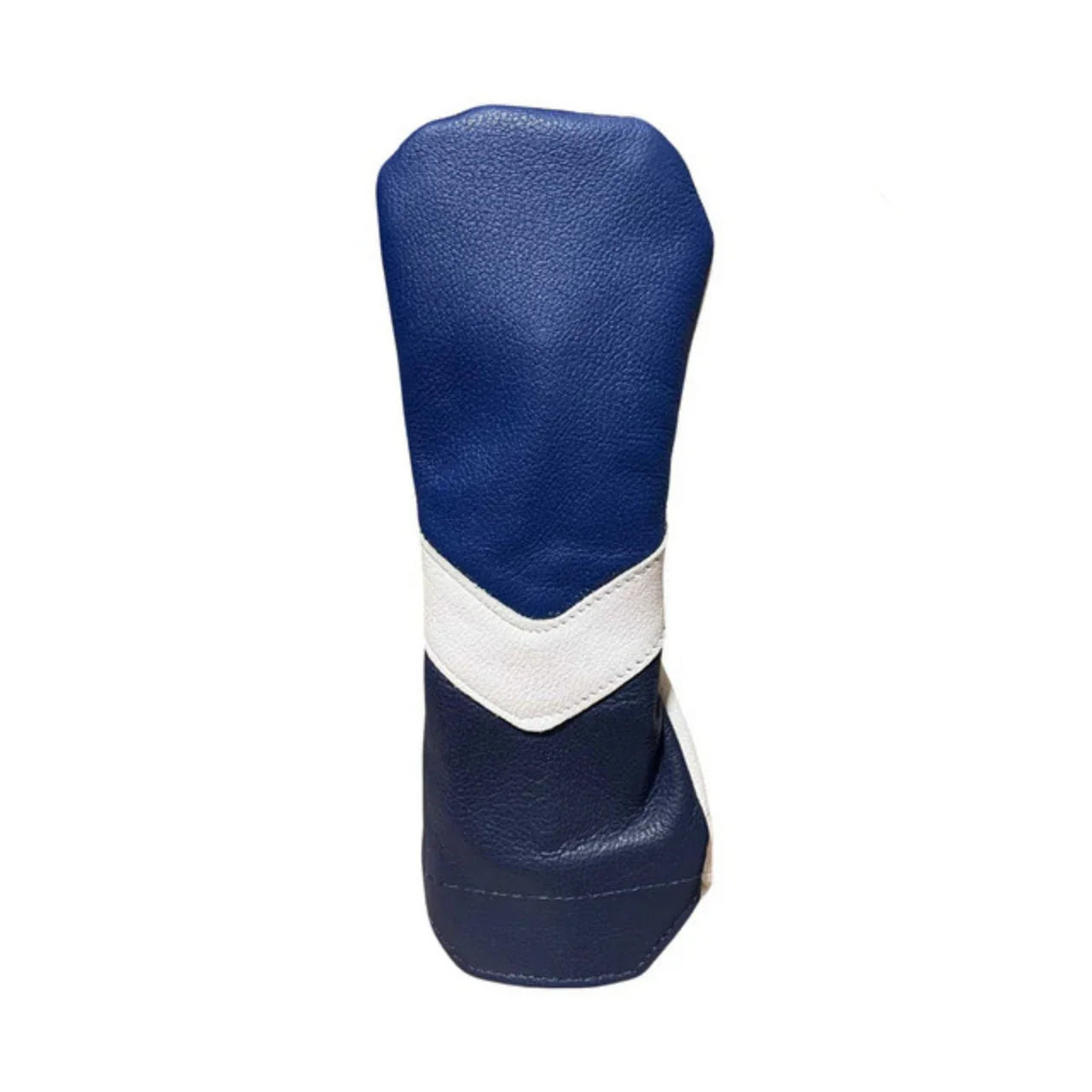 Stymie Stripe Traditional Leather Golf Headcovers - Hybrid - Ocean Blue Top, Navy Bottom, White V-Stripe, White Back