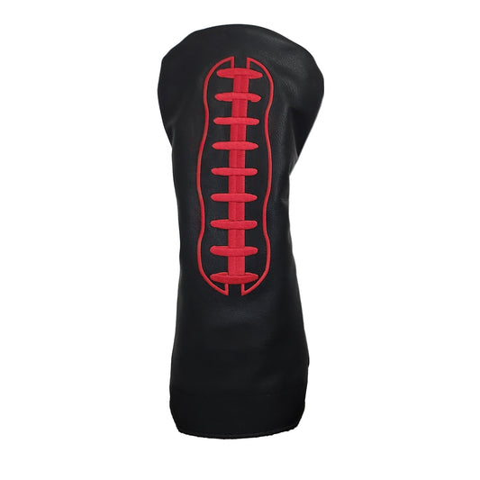 Football Team Colors Driver Leather Golf Headcovers - Red Laces/Black Leather