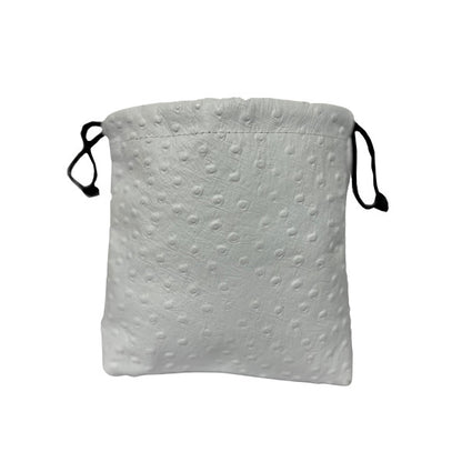 White Ostrich Print Drawstring Pouch