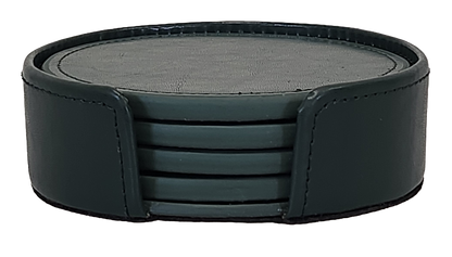 Round Coaster Set-5PC, Bonded Forest Green Leather