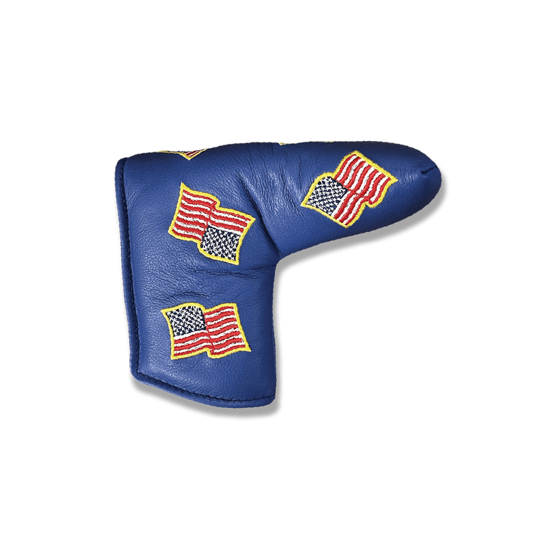 American Flags with Gold Outline Blade Leather Putter Covers - Winston Collection